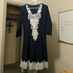 Royal blue dress with lace design